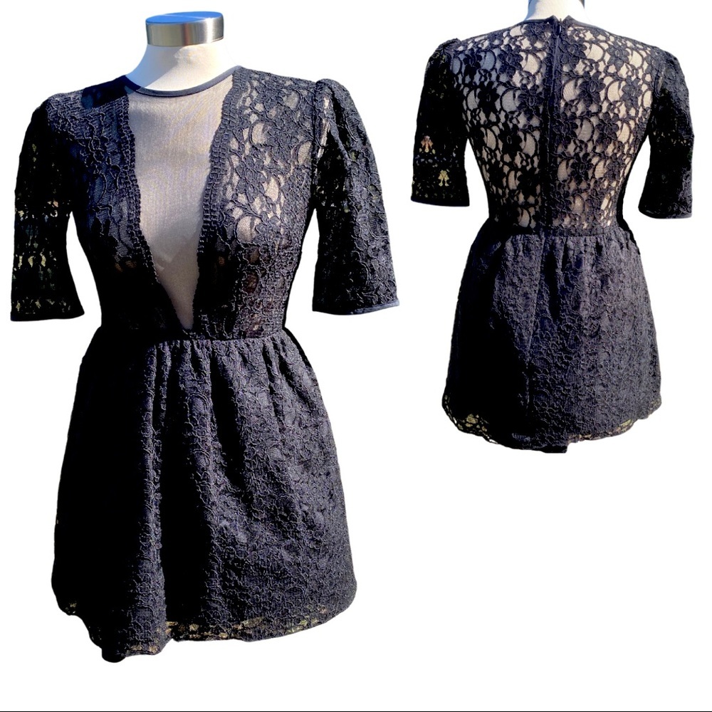 Sexy Black Lace Date Dress | Tulle Underskirt| Fit and Flare Aline| 3/4 Sleeve